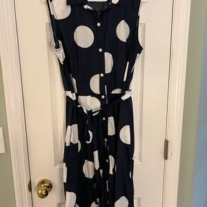 Talbots Navy and White Polka Dot Midi Dress
